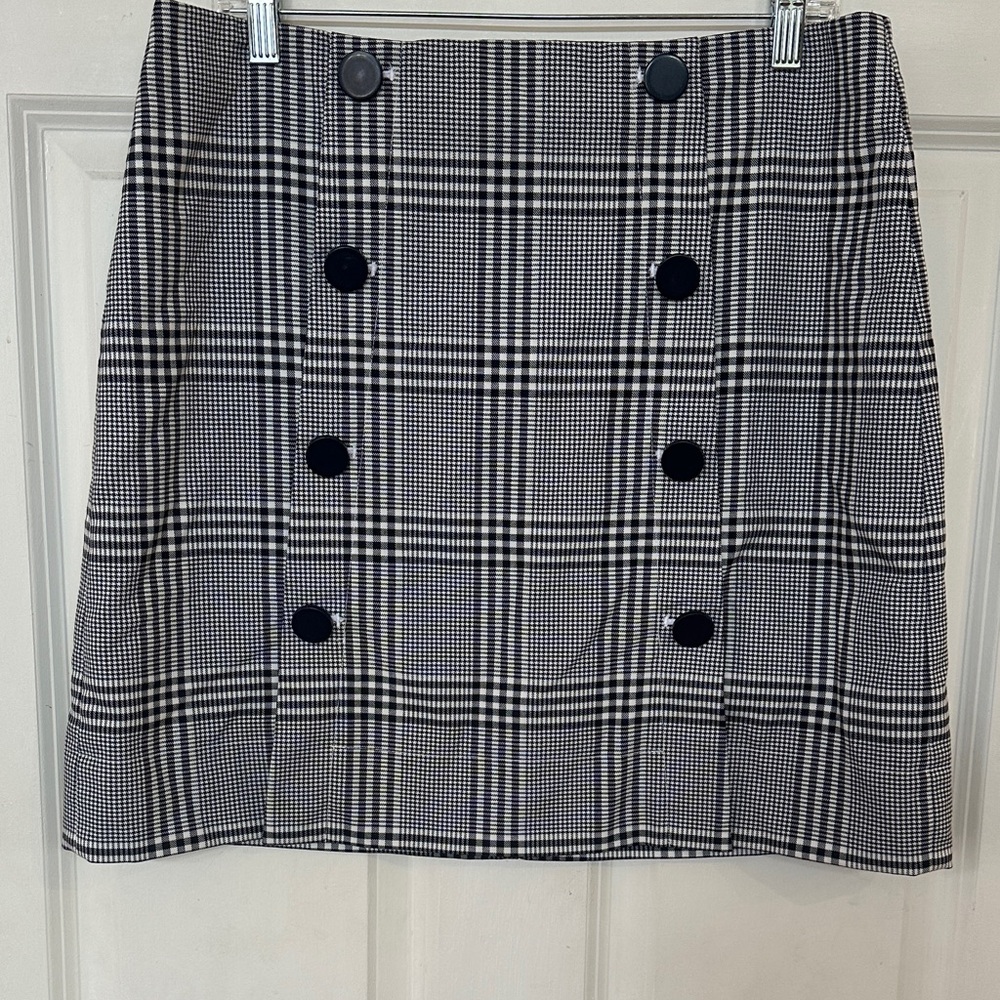 LOFT Navy and White Checkered Mini Skirt